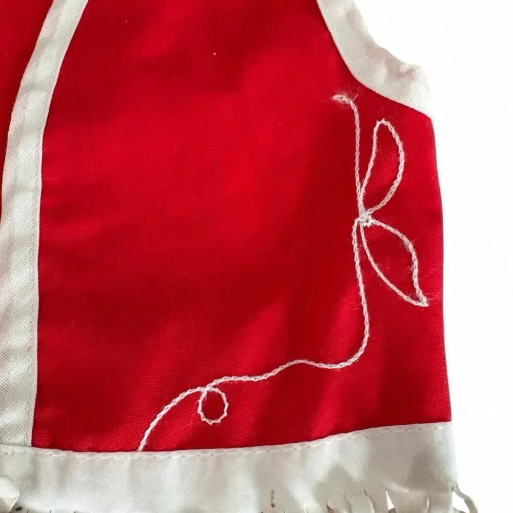Vintage 1970s Sears Girls Red Vest & Fringe Mini Skirt Set Mod Western 3T